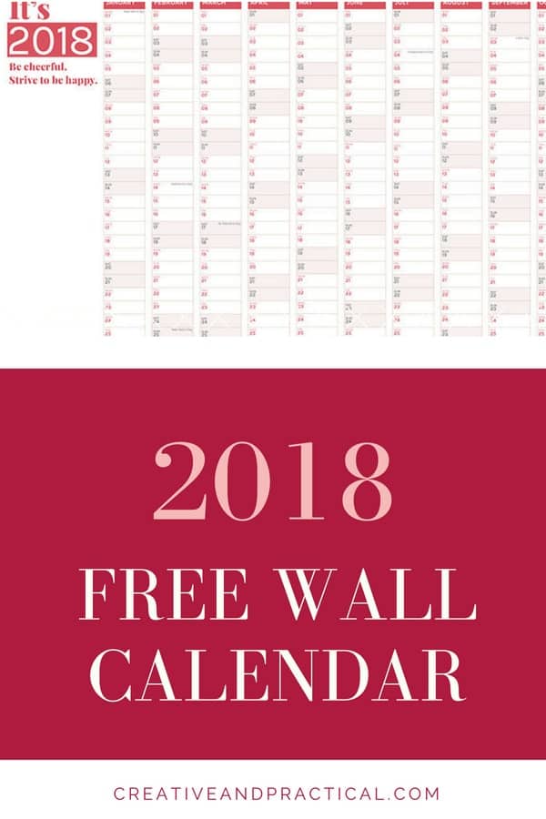 Learn how to print the Creative and Practical free 2018 wall calendar showing 12 months on one page. #wallcalendar #calendar #printable via @cheerfulcook