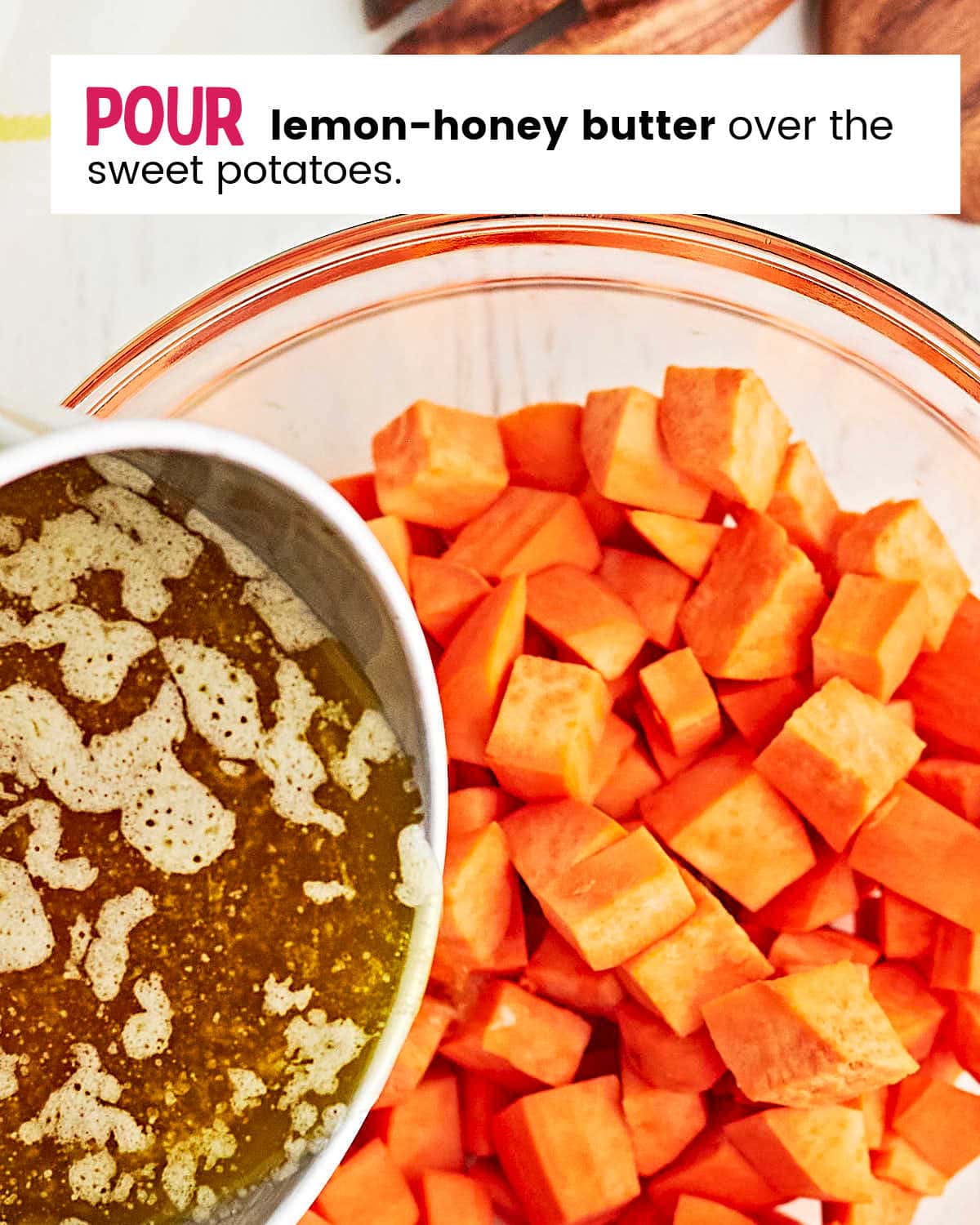 Process Step: Pour lemon-butter over sweet potatoes.