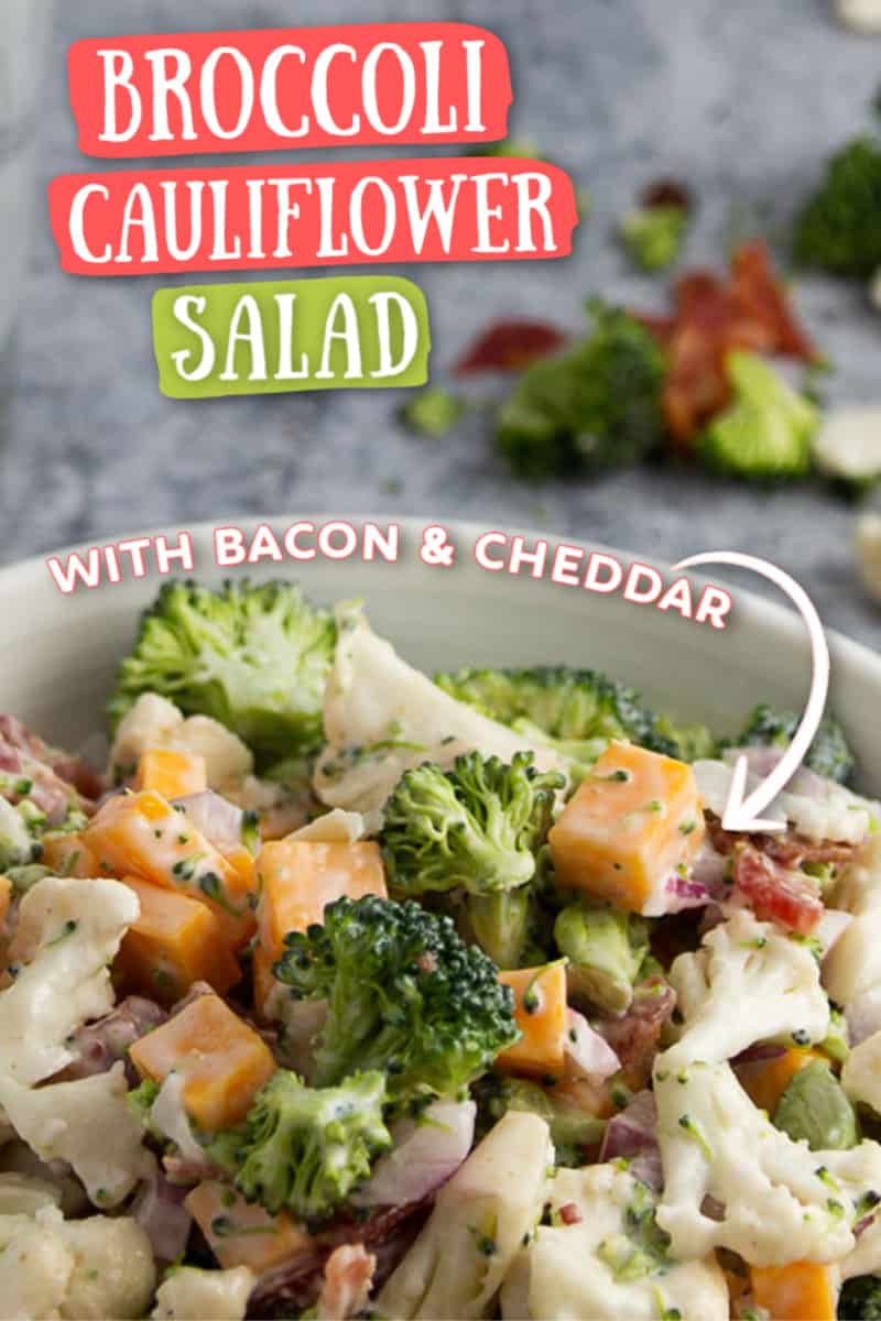 Broccoli Cauliflower Salad - This super simple, 20-minute salad is going to make eating your veggies a breeze! #cheerfulcook #easyrecipe #saladrecipe #withbacon #glutenfree #broccolisalad #cauliflower #Cheddar #bacon ♡ cheerfulcook.com via @cheerfulcook