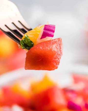 a forkful of fresh Watermelon and Orange Salad