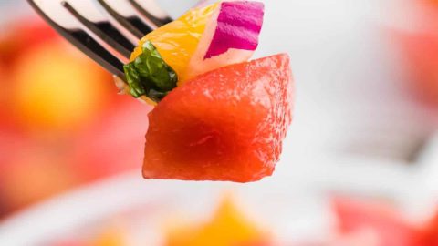 a forkful of fresh Watermelon and Orange Salad