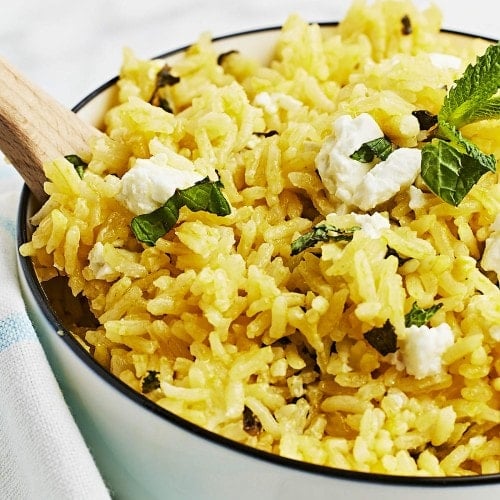 Mint Rice in a white bowl.