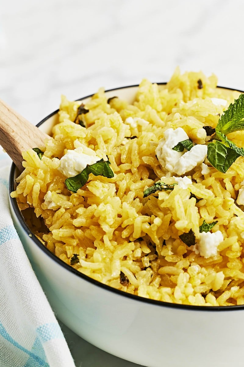 Easy Mint Rice With Feta Cheese