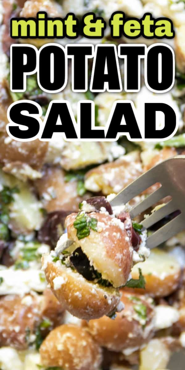 This easy potato salad is loaded with with flavor and requires just a few ingredients. It's perfect as a side salad for dinner, picnics, or potlucks.  easy #potatosalad #redpotatoes #feta #mint #salad ♡ cheerfulcook.com via @cheerfulcook