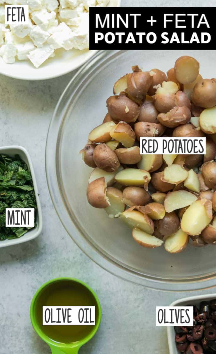 Ingredients needed to make Greek Style Red Potato Salad