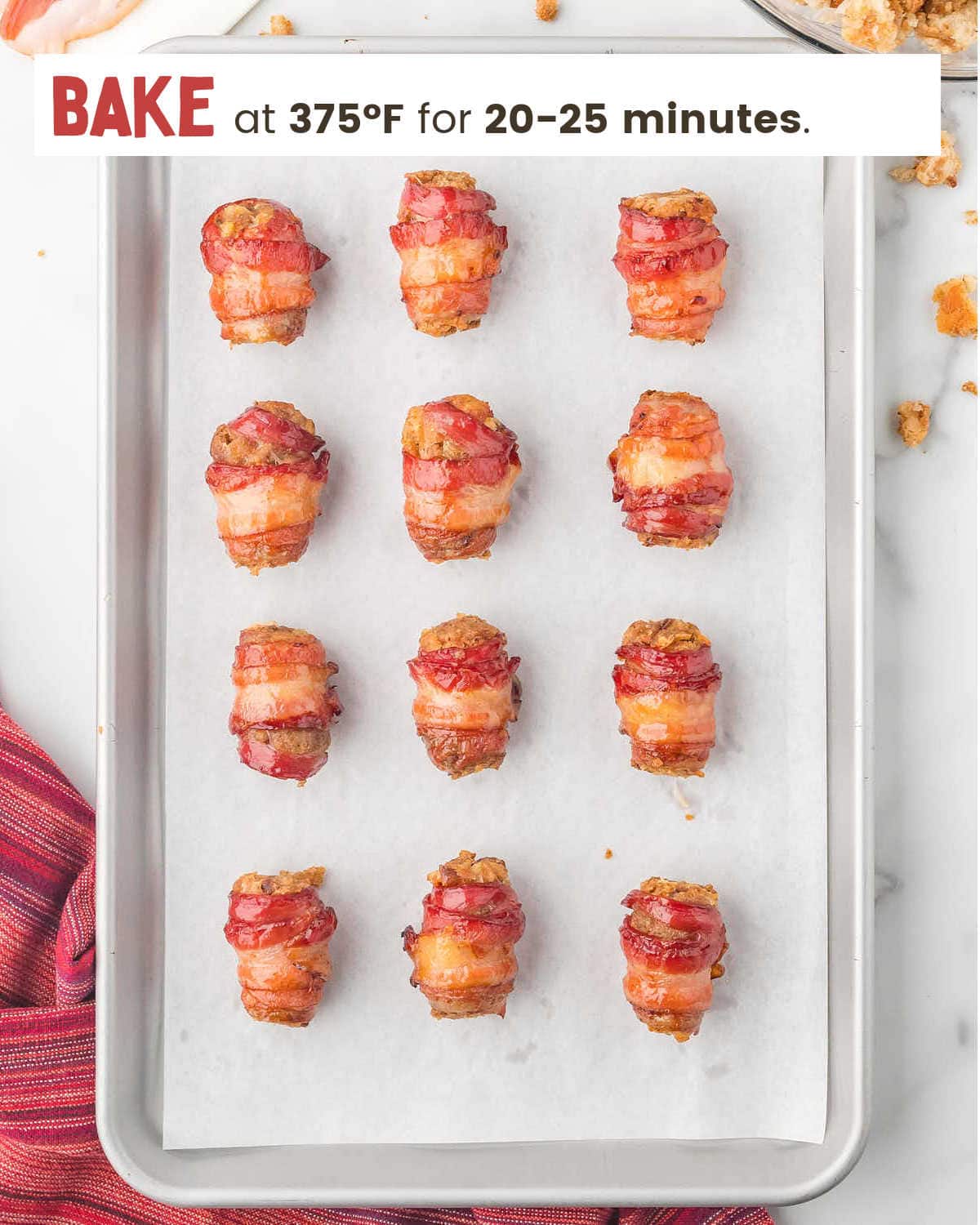 Baked Bacon Stuffing Rolls on a baking sheet.