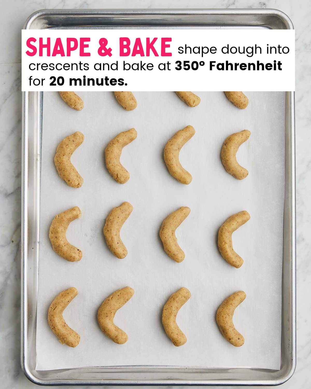 Process Step: Shape dough into crescent shapes. 
