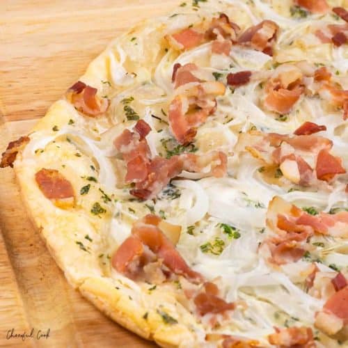 Cheesy, hot German Flammkuchen