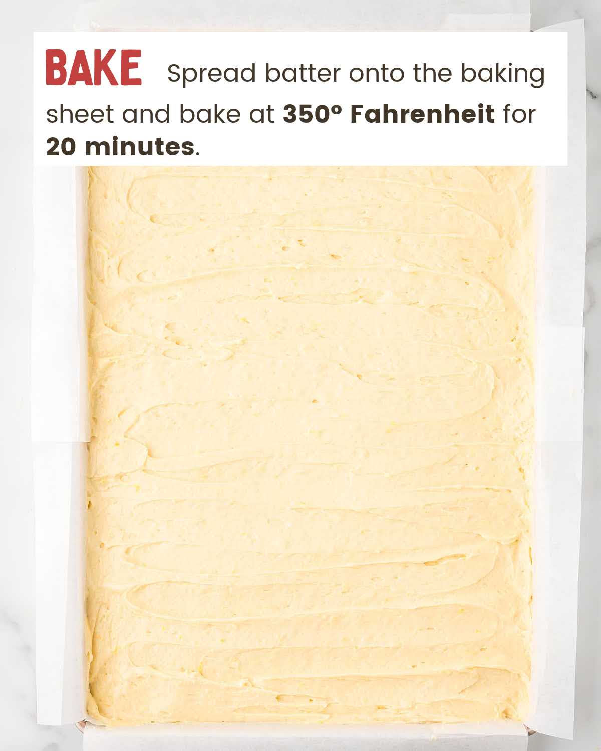 Batter spread on a baking sheet.