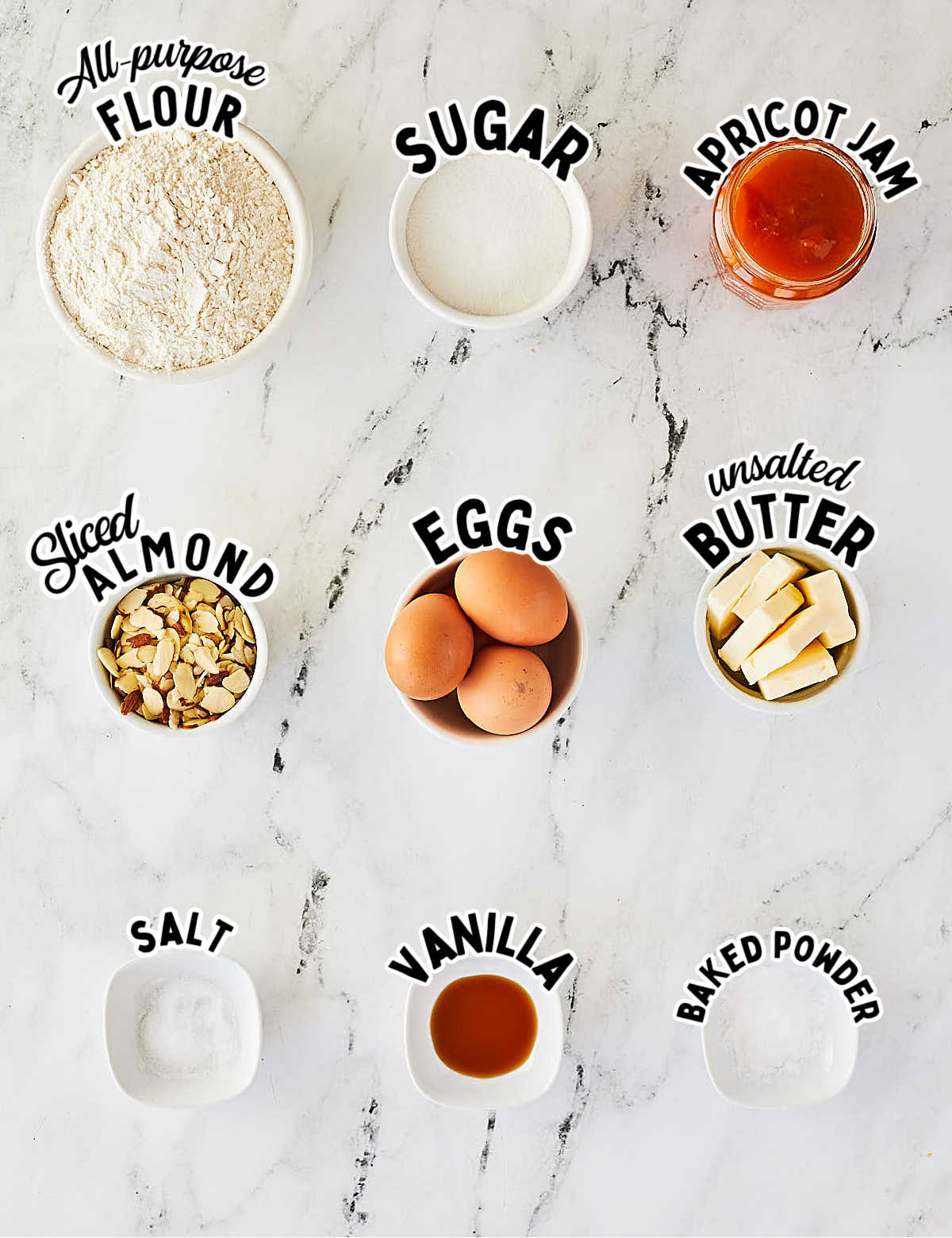 Ingredients needed to make a German Crumb Cake (Streuselkuchen).
