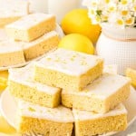 A stack of German Lemon Sheet Cake.