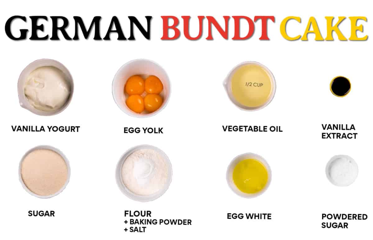 Ingredients needed to make an easy and moist bundt cake