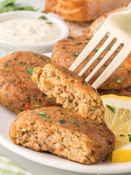 A forkful of Tuna Cakes.
