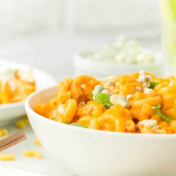 a bowl of freshly cooked Buffalo Chicken Mac and Cheese
