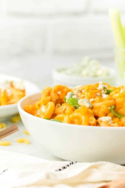 a bowl of freshly cooked Buffalo Chicken Mac and Cheese