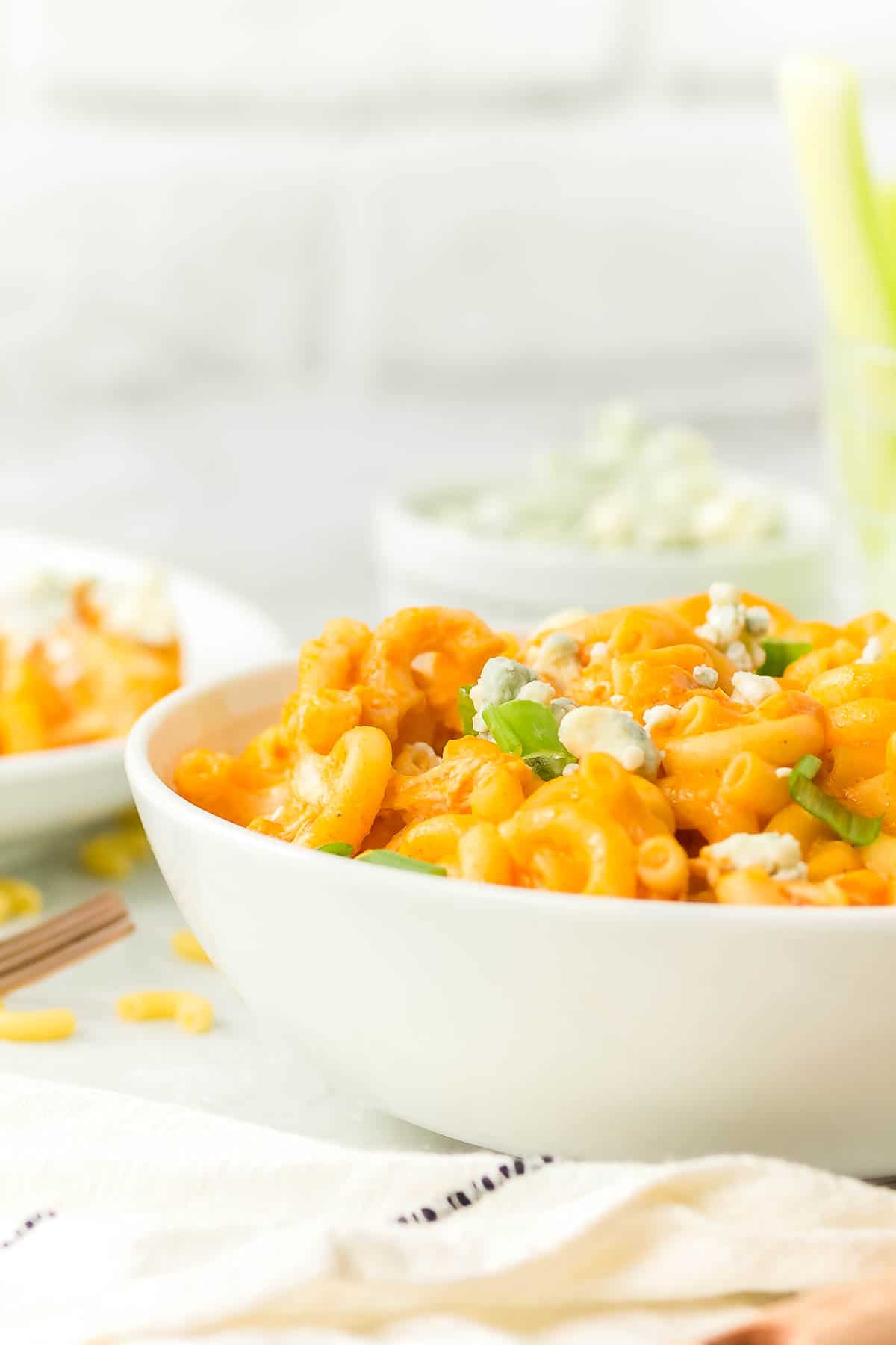 a bowl of freshly cooked Buffalo Chicken Mac and Cheese