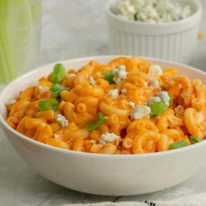 A bowl of creamy Buffalo Chicken Mac and CheeseMac and cheese