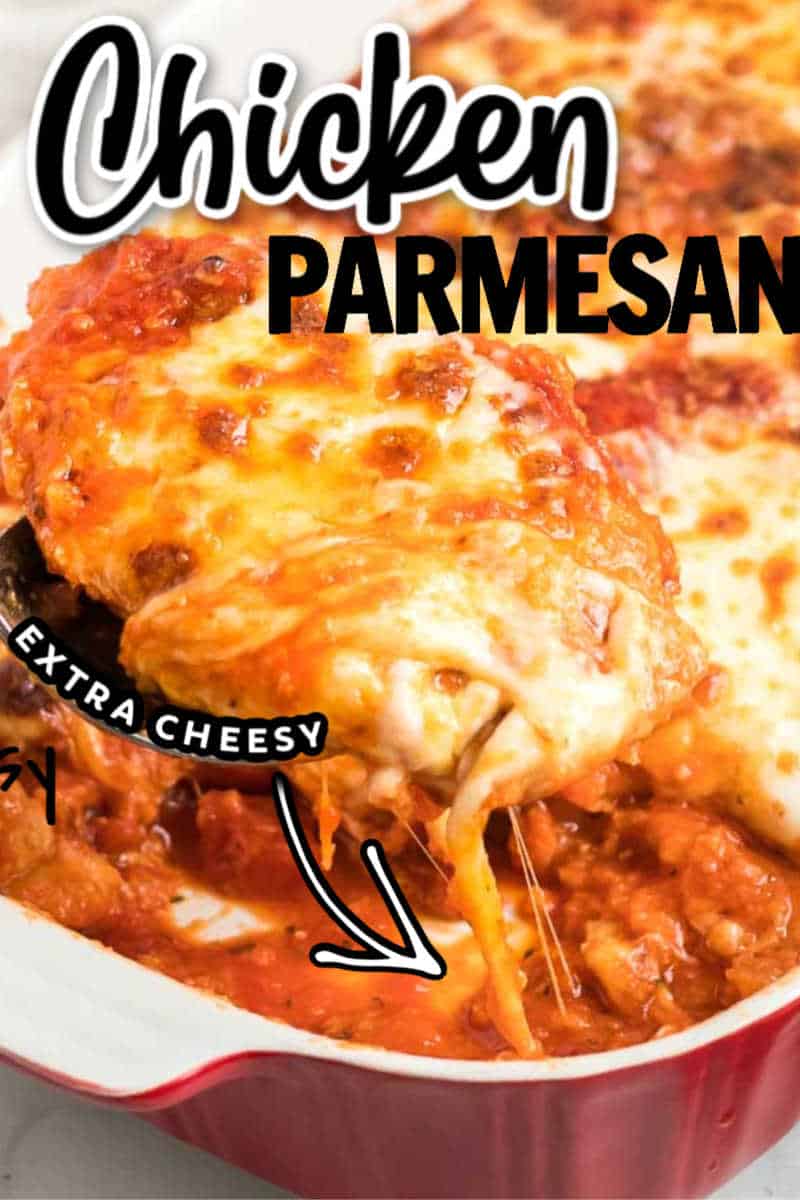 This breaded chicken parmesan is LOADED with flavor. It's crispy, creamy, and cheesy. And super easy to make! #cheerfulcook #chicken #parmesan #ovenbaked #casserole ♡ cheerfulcook.com via @cheerfulcook