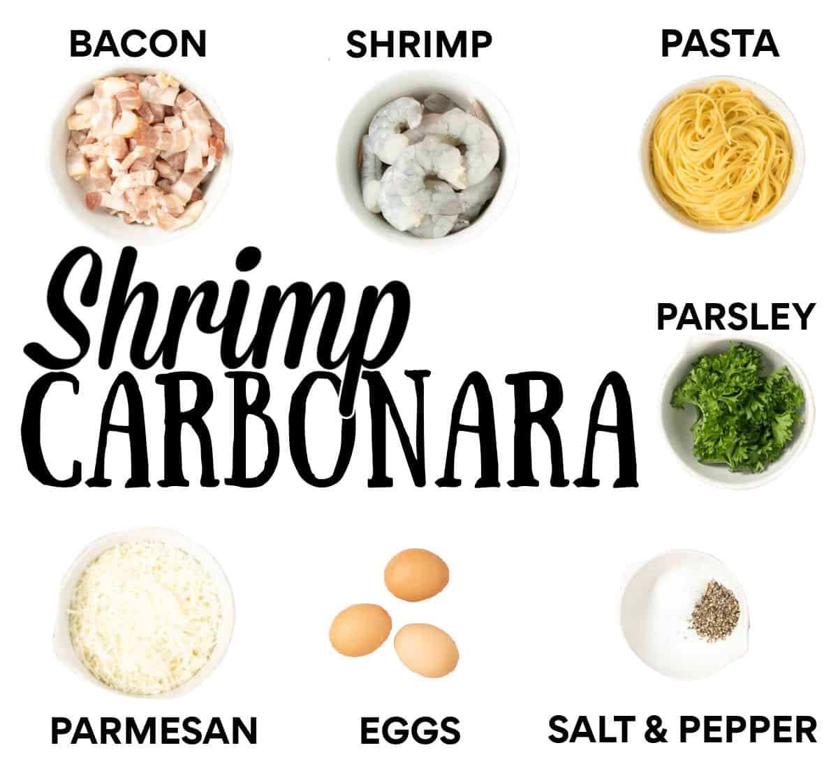 Ingredients to needed to make Shrimp Carbonara.