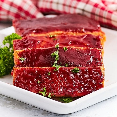 Chicken Meatloaf on a white plate.