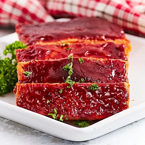 Chicken Meatloaf on a white plate.