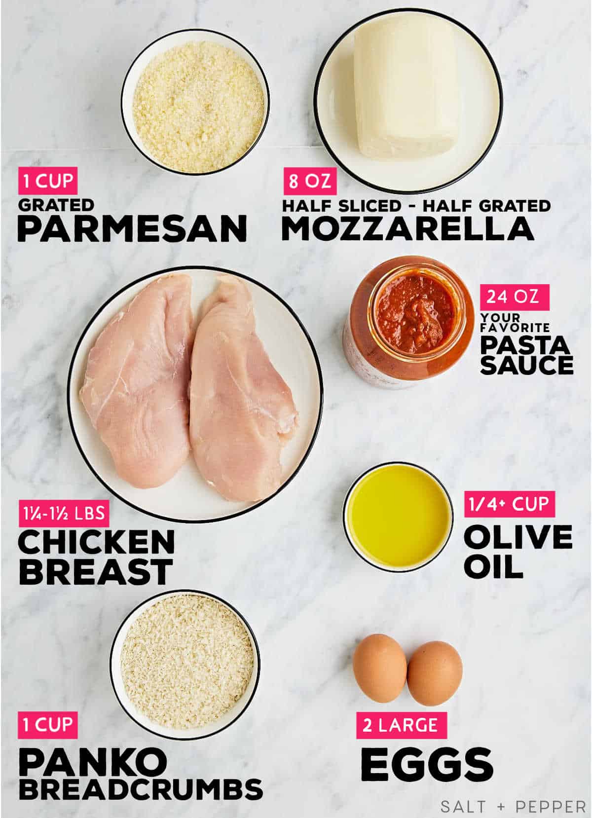 Ingredients needed to make Chicken Parmesan