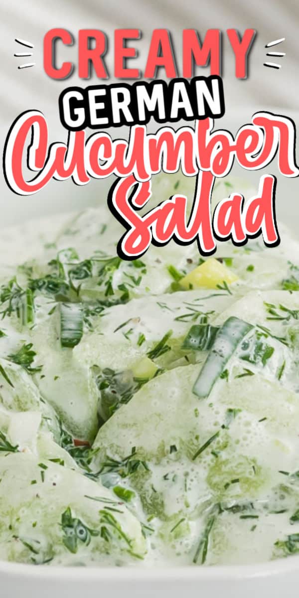 German Creamy Cucumber Salad is made with crispy cucumbers, sour cream and fresh herb dressing. Perfect as a side salad or a contribution to a potluck or summer picnic.  #cheerfulcook #sourcream #vinegar #German #easy #salad  via @cheerfulcook