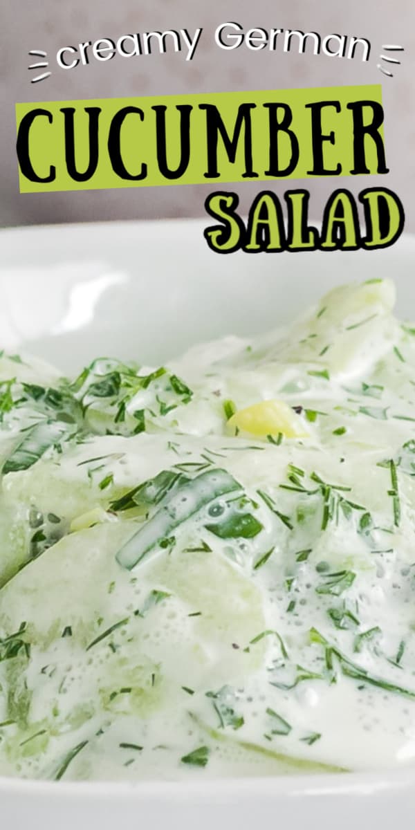 German Creamy Cucumber Salad is made with crispy cucumbers, sour cream and fresh herb dressing. Perfect as a side salad or a contribution to a potluck or summer picnic. 
#cheerfulcook #sourcream #vinegar #German #easy #salad  via @cheerfulcook