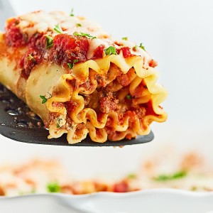 Closeup of a freshly cooked Lasagna-Roll-Up.