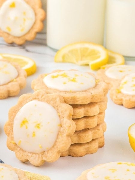 A stack of freshly baked Lemon Shortbread Cookies.