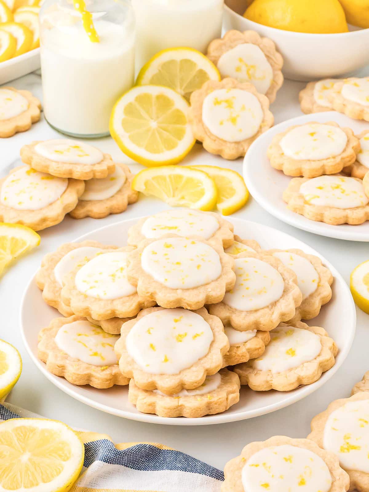 Lemon Shortbread Cookies on a white plate.