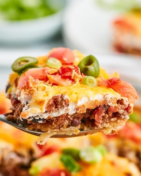 A spoonful of ground beef casserole