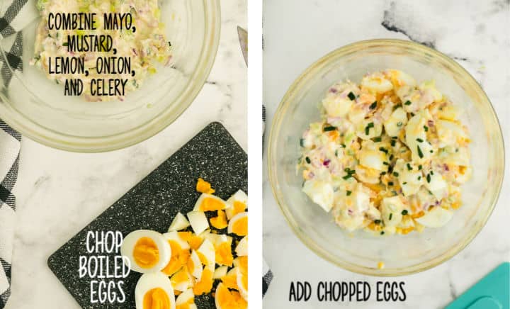 Steps showing how to make simple egg salad