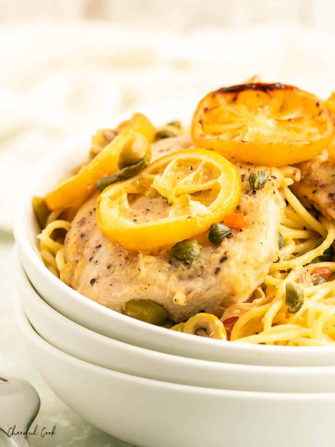 Chicken With Roasted Lemons Green Olives And Capers Cheerful Cook