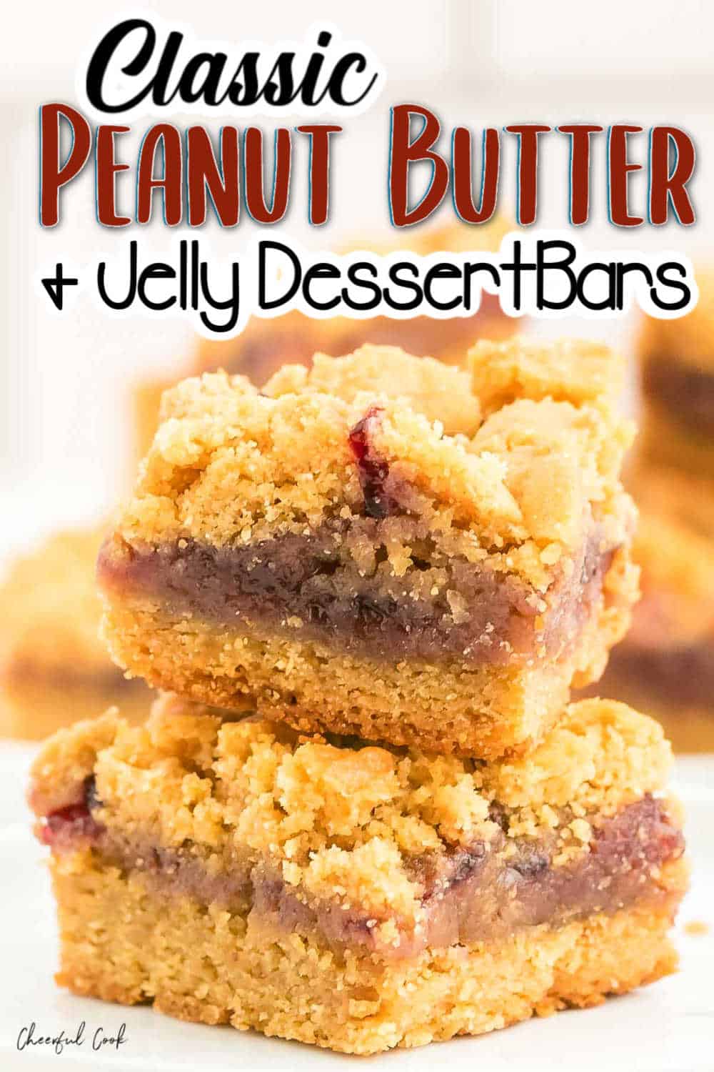 Buttery, crumbly, and chewy these PB & J dessert bars are a real treat - and not just for kids! #cheerfulcook #pbj #peanutbutter #dessert #dessertbars #jelly via @cheerfulcook