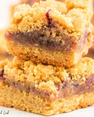 closeup of stacked Peanut Butter and Jelly Bars