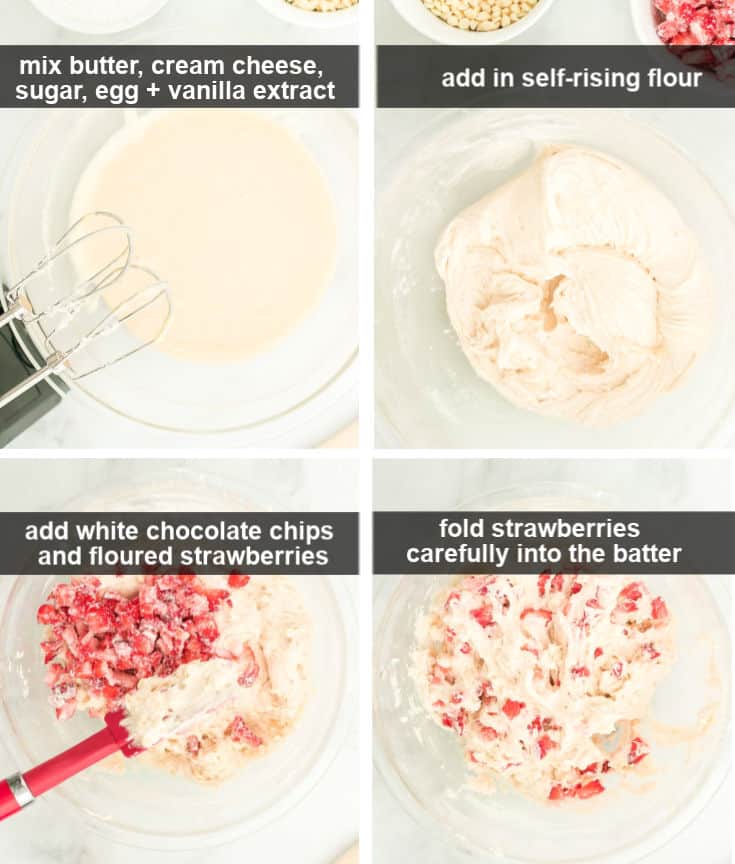 steps illustration how to make strawberry cheesecake cookies