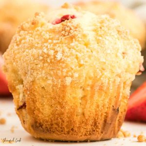 A closeup of the Strawberry Crumb Muffin.