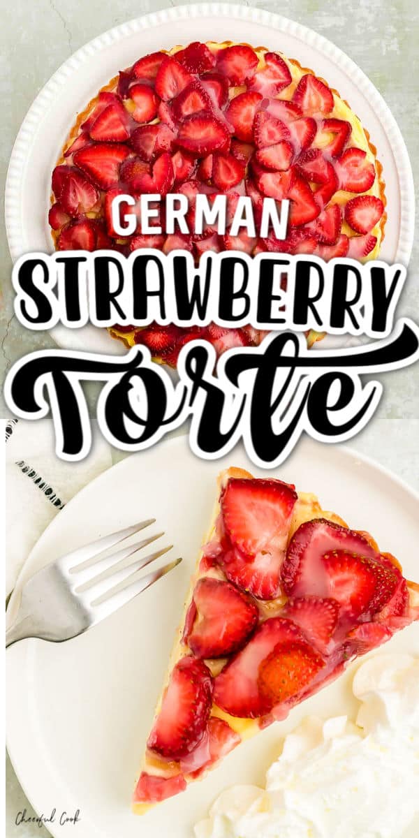 Strawberry Torte is a classic German summer dessert. A light, airy, moist sponge cake with a vanilla pudding cream filling and topped with fresh, juicy glazed strawberries. #cheerfulcook #strawberry #torte #erdbeerkuchen #Germanfood ♡ cheerfulcook.com via @cheerfulcook
