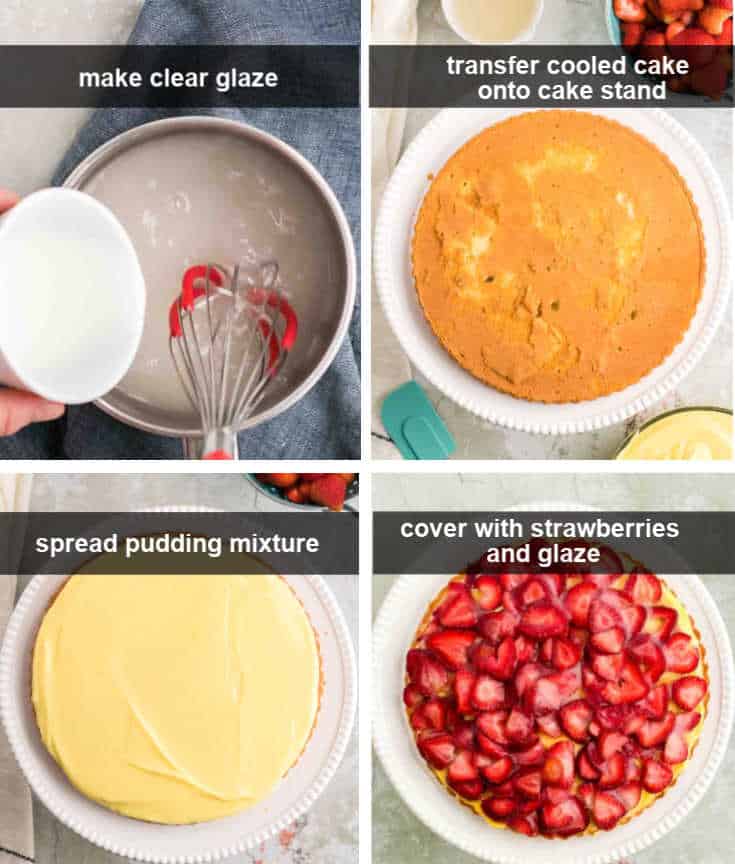 step-by-step instructions how to make the glaze and assemble the cake