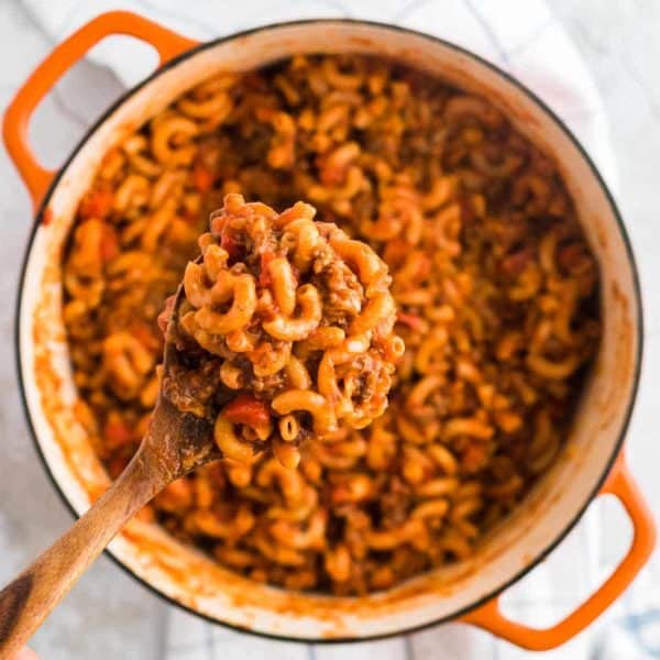 a spoonful of ground beef goulash