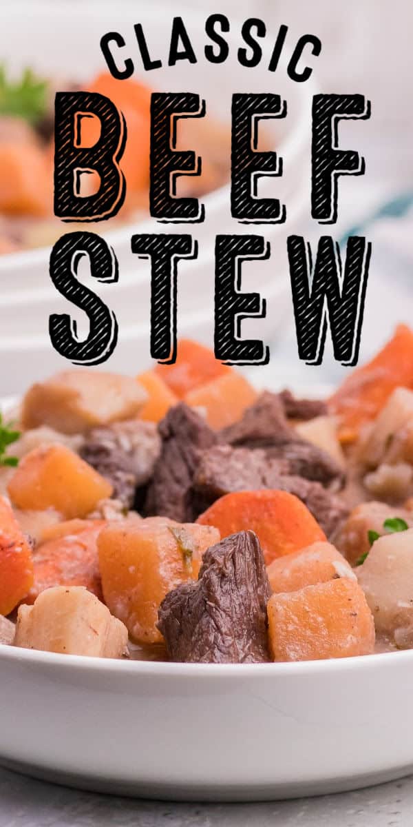This melt-in-your-mouth Beef Stew is bursting with flavor and texture. Tender beef is simmered to perfection in a roasted garlic red wine beef broth. Adding a medley of root vegetables and potatoes, make this stew an incredibly hearty, satisfying comforting meal. #cheerfulcook #beefstew #rutabaga #rootvegetables via @cheerfulcook