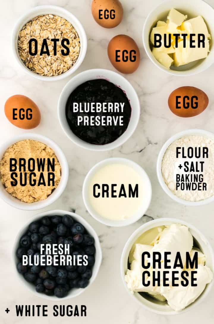 Ingredients needed to make Blueberry Cheesecake Bars