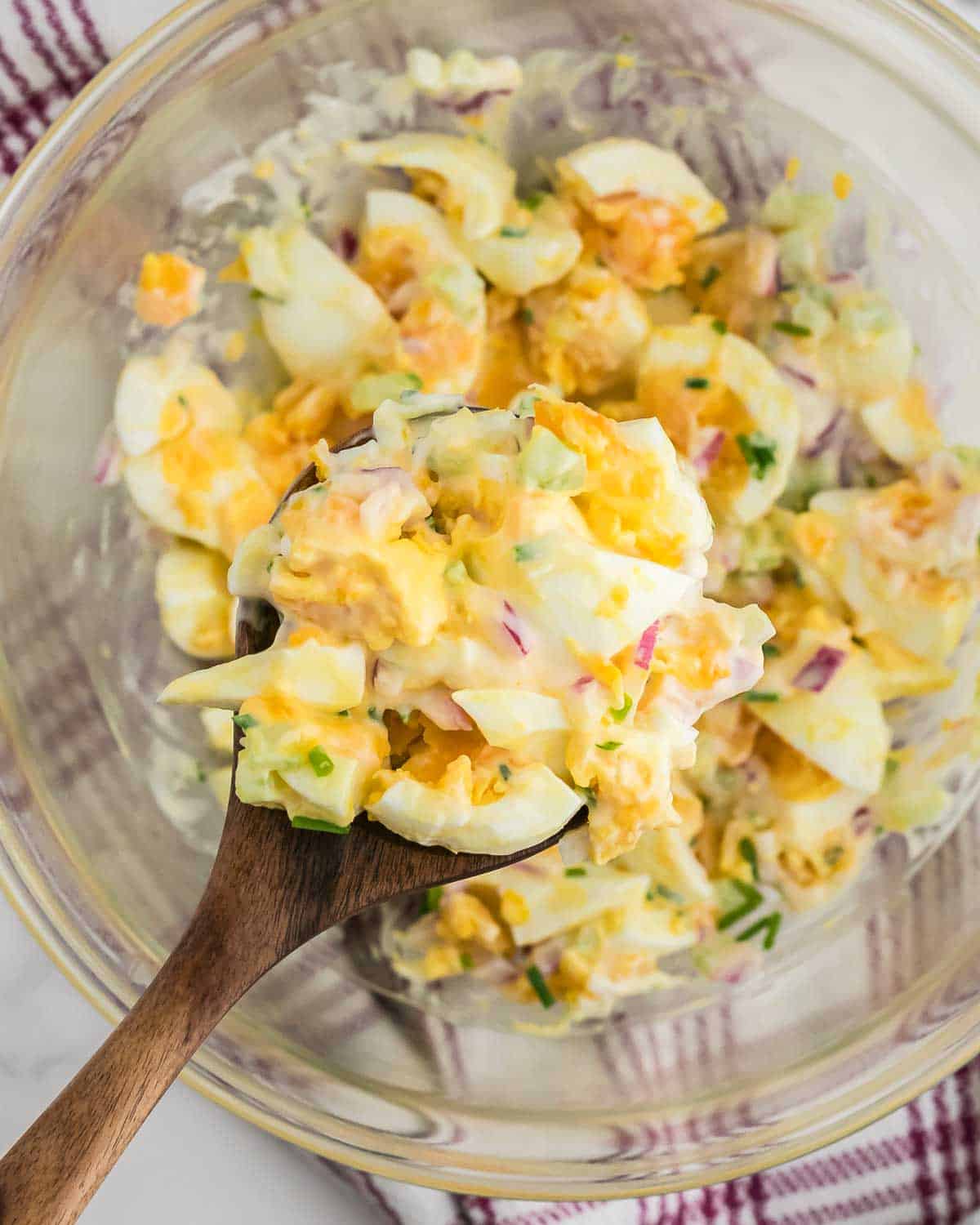 a spoonful of freshly made egg salad