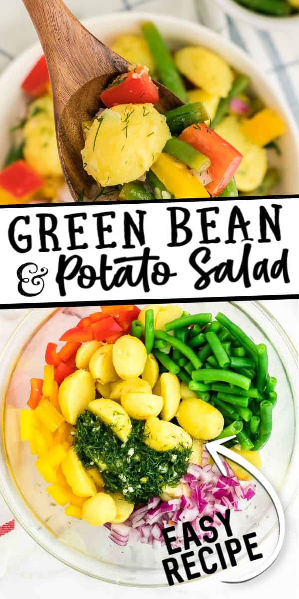 This vibrant and colorful green bean potato salad is the perfect summer side dish. Perfect for summer cookouts, BBQs, or picnics. This potato salad is easy to make ahead and holds up great in the summer heat. #cheerfulcook #greenbeans #salad #potato #sidedish ♡ cheerfulcook.com via @cheerfulcook