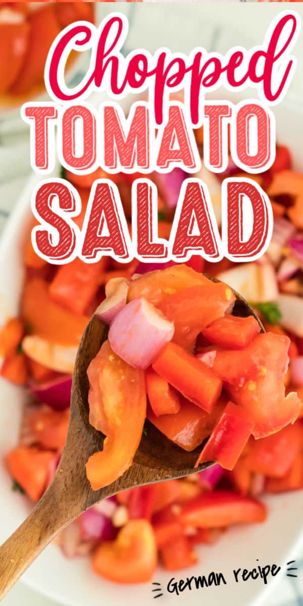 This juicy, and refreshing is made with fresh tomatoes, crunchy bell peppers and onions. It's tossed in delicious sweet, tangy, and smokey dressing. Perfect for summer cookouts or as a simple side dish. #cheerfulcook #tomatosalad #salad #summer #Germanfood via @cheerfulcook