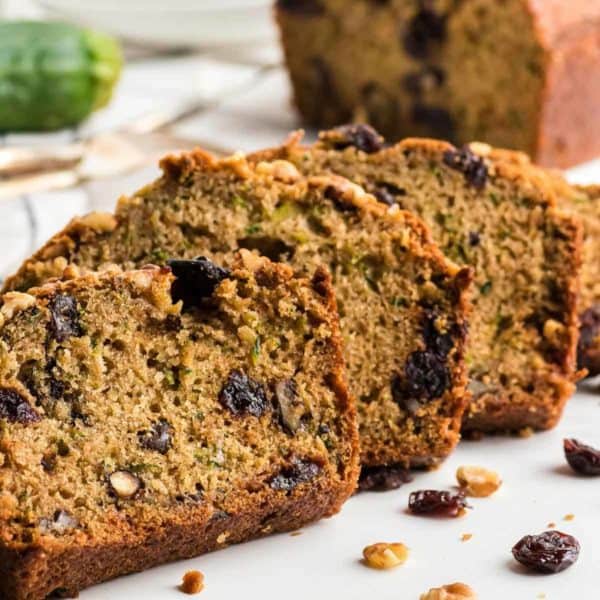 Freshly baked Zucchini Bread cut into thick slices.