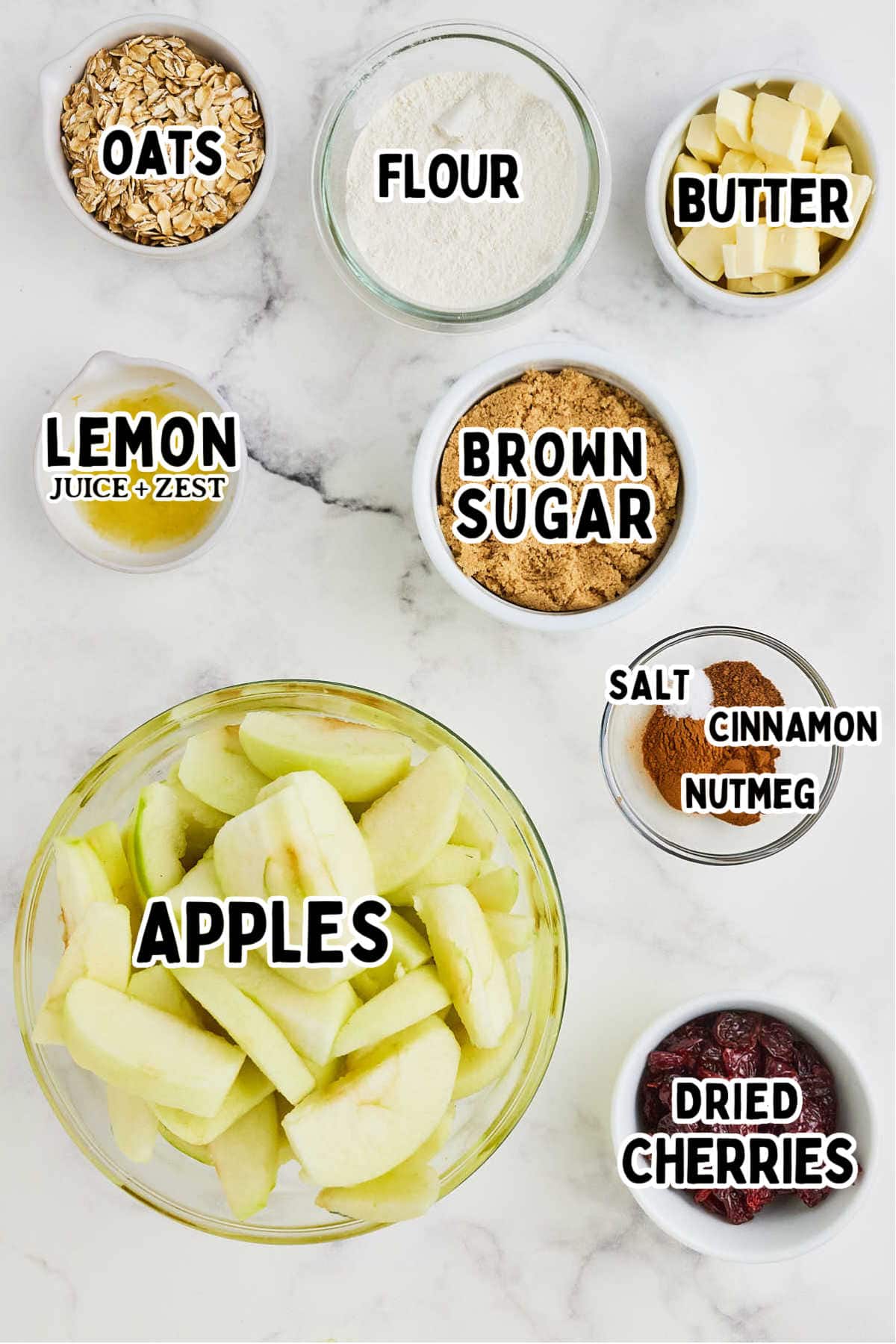 Ingredients needed to make Apple Crisp.