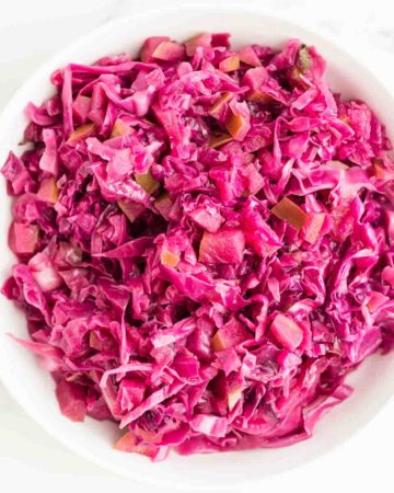a closeup image of perfectly cooked red cabbage