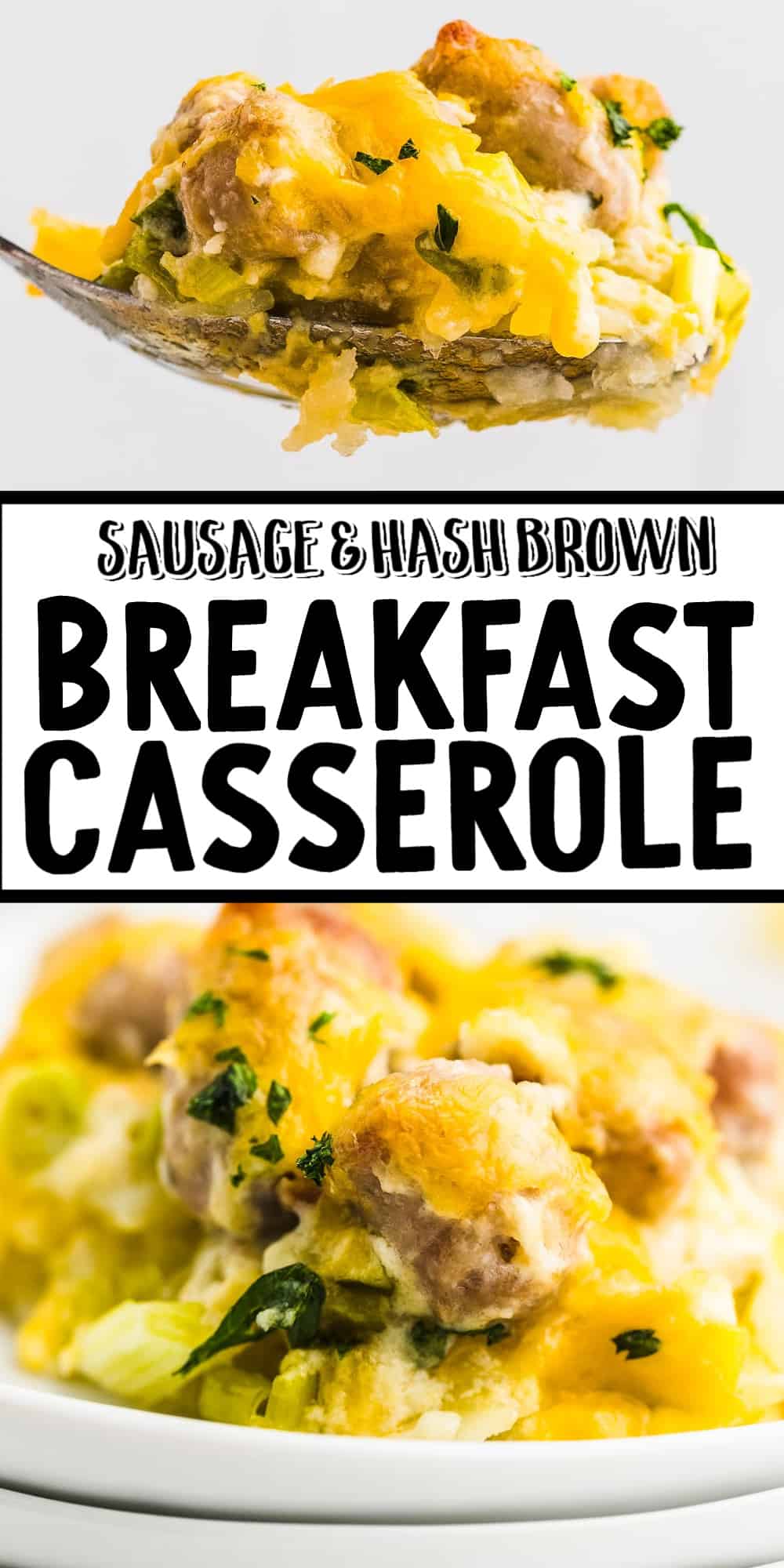 Sausage Hash Brown Casserole combines the biggest breakfast flavors into a delicious and easy to make breakfast dish. #cheerfulcook #breakfastcasserole #hashbrowncasserole #easycasserole via @cheerfulcook